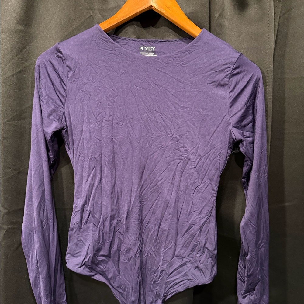 Pumiey Women's Elegant Purple Long Sleeve Bodysuit
